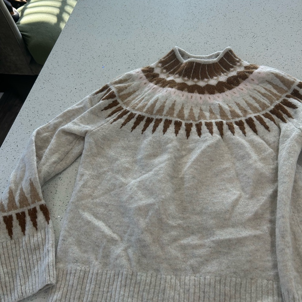 Cozy Cream and Brown Patterned Sweater